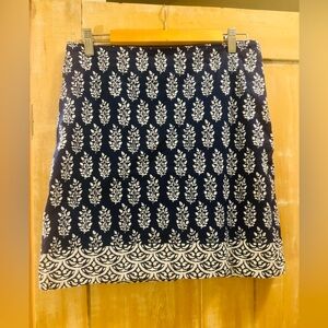 Talbots Navy Blue and White Patterned Skirt